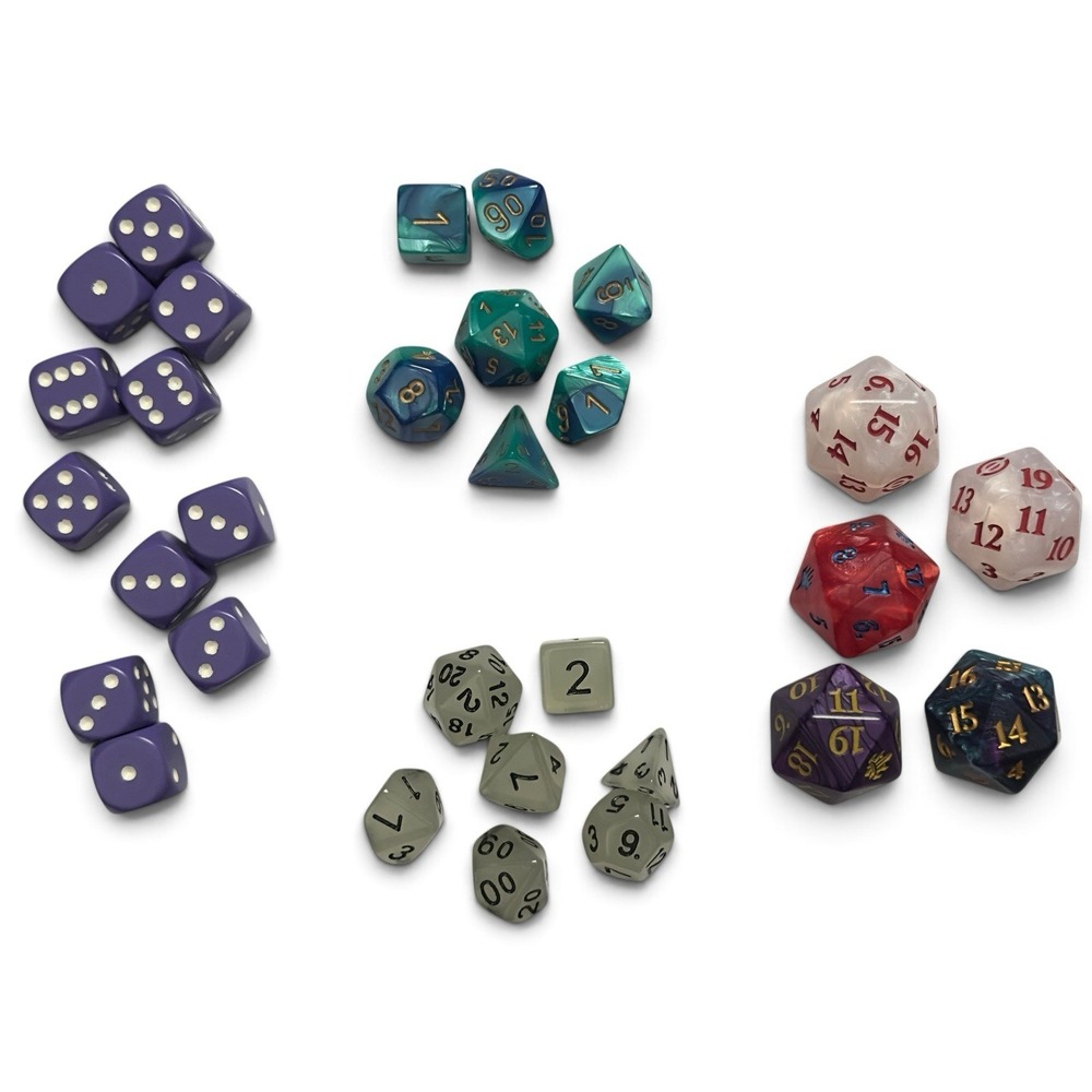 Lot of 30 RPG Dice Mixed Sets DND Pathfinder Purple D6 Teal Grey Polyhedral